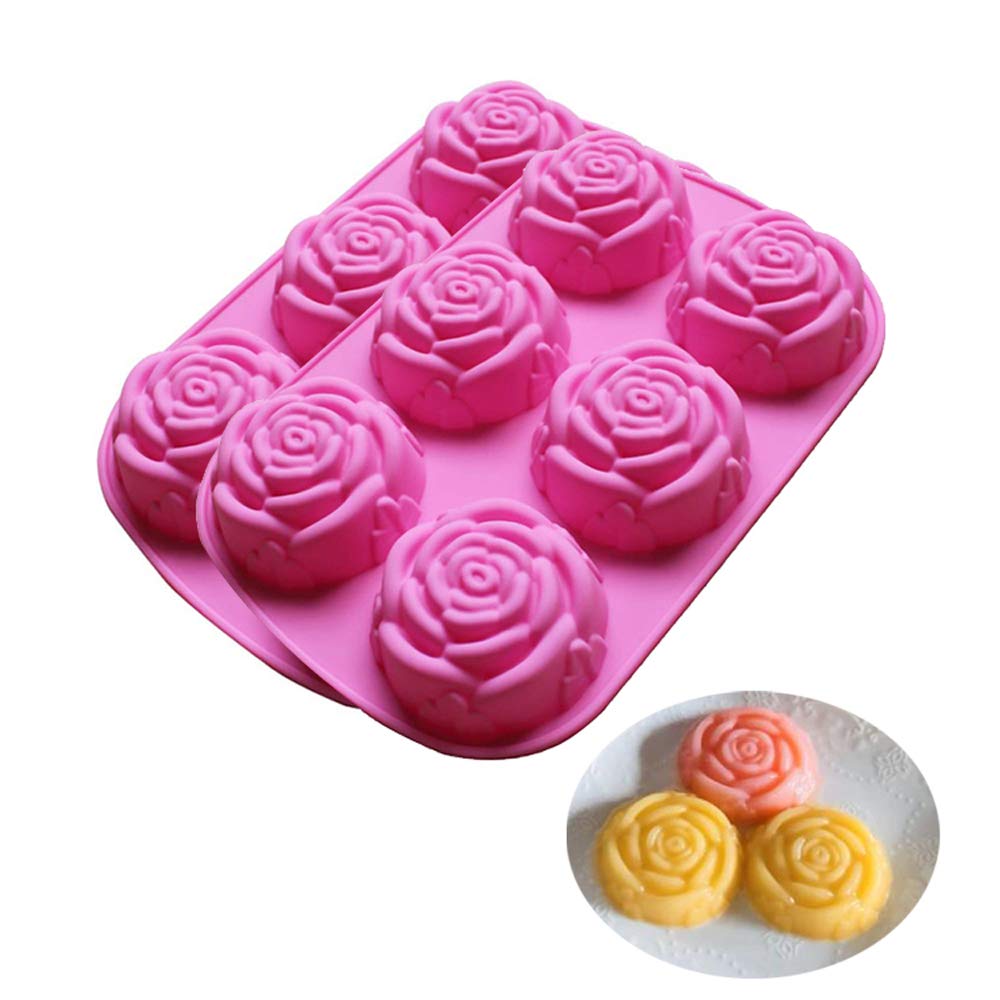 Soap Making Bar - BAKER DEPOT 手作り石鹸ケーキゼリープディングチョコレートベーカリー用シリコンモールド 6 キャビティ ローズフラワーデザイン、2