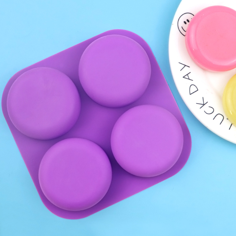 Soap Making Cold Process - 卸売4穴丸型シリコンモールド - 家庭用デザート、ケーキ、DIYコールドプロセス石鹸作りに最適 1367
