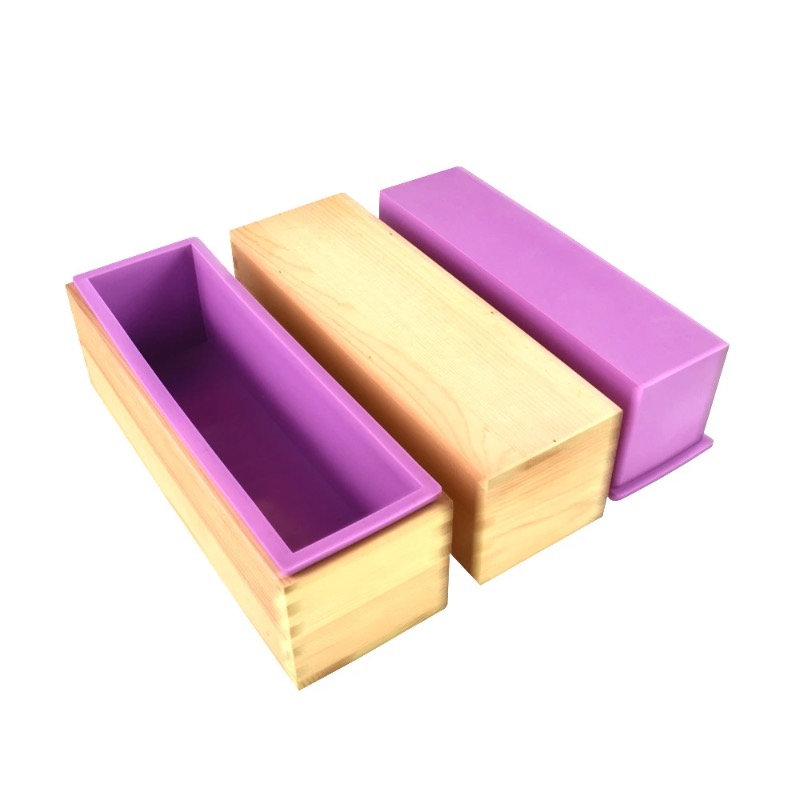 Soap Making Ideas - 柔軟なシリコン製石鹸型 長方形ローフデザイン 木製ボックス付き 石鹸作り用