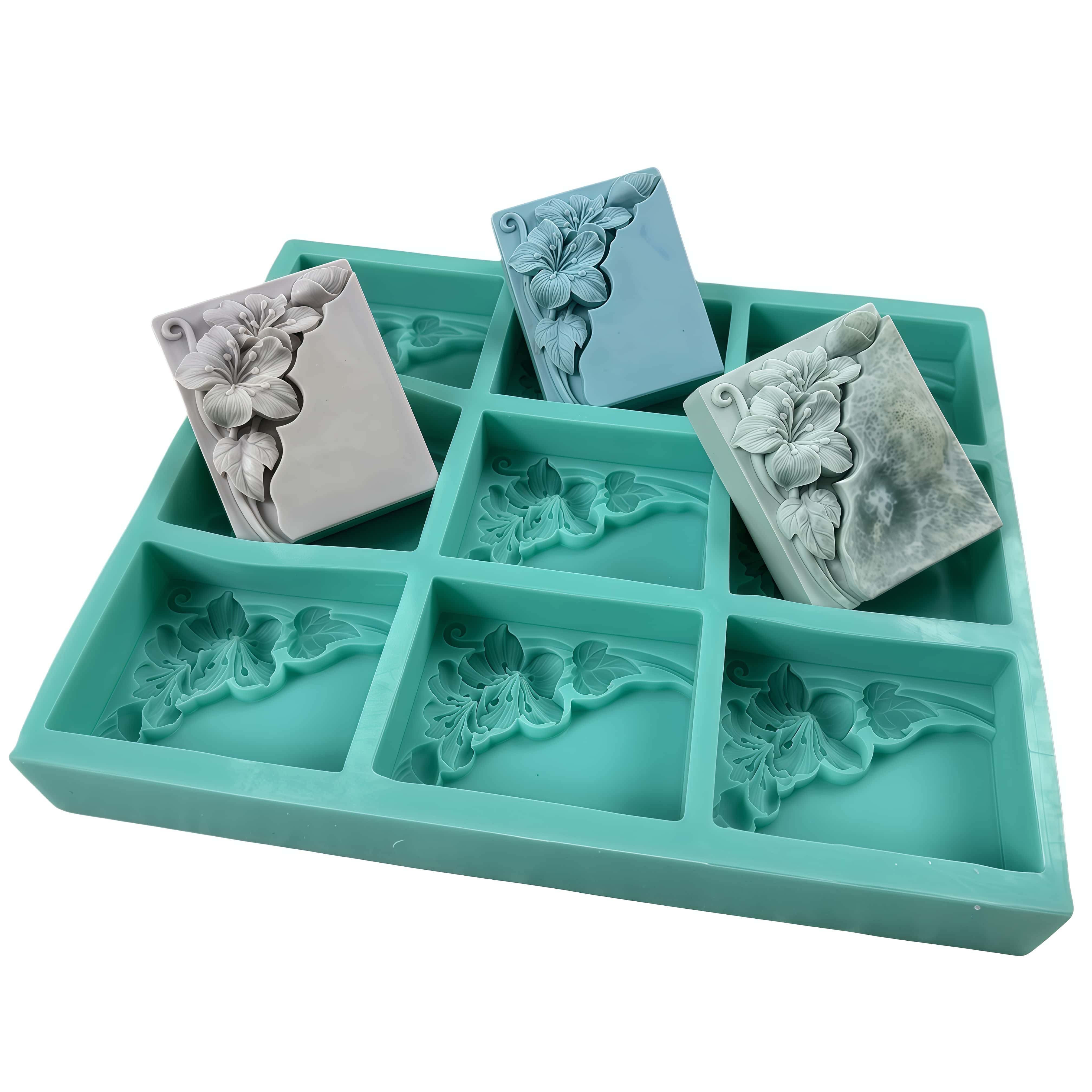 Soap Making Ideas - 9つのキャビティを持つタングフラワー型石鹸型、天然石鹸作り用の花柄シリコンモールド