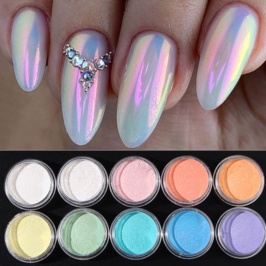 Mica Powder Colorant - 10 個セットネイルマーメイドディッピングパウダーオーロラ効果虹色顔料ネイルアートジェルポリッシュパールダスト DIY マニキュア装飾