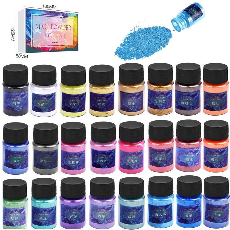 Mica Powder Colorant - 24色エポキシ樹脂染料雲母粉粉末顔料セット樹脂マイカ真珠光沢樹脂パール天然雲母着色剤樹脂