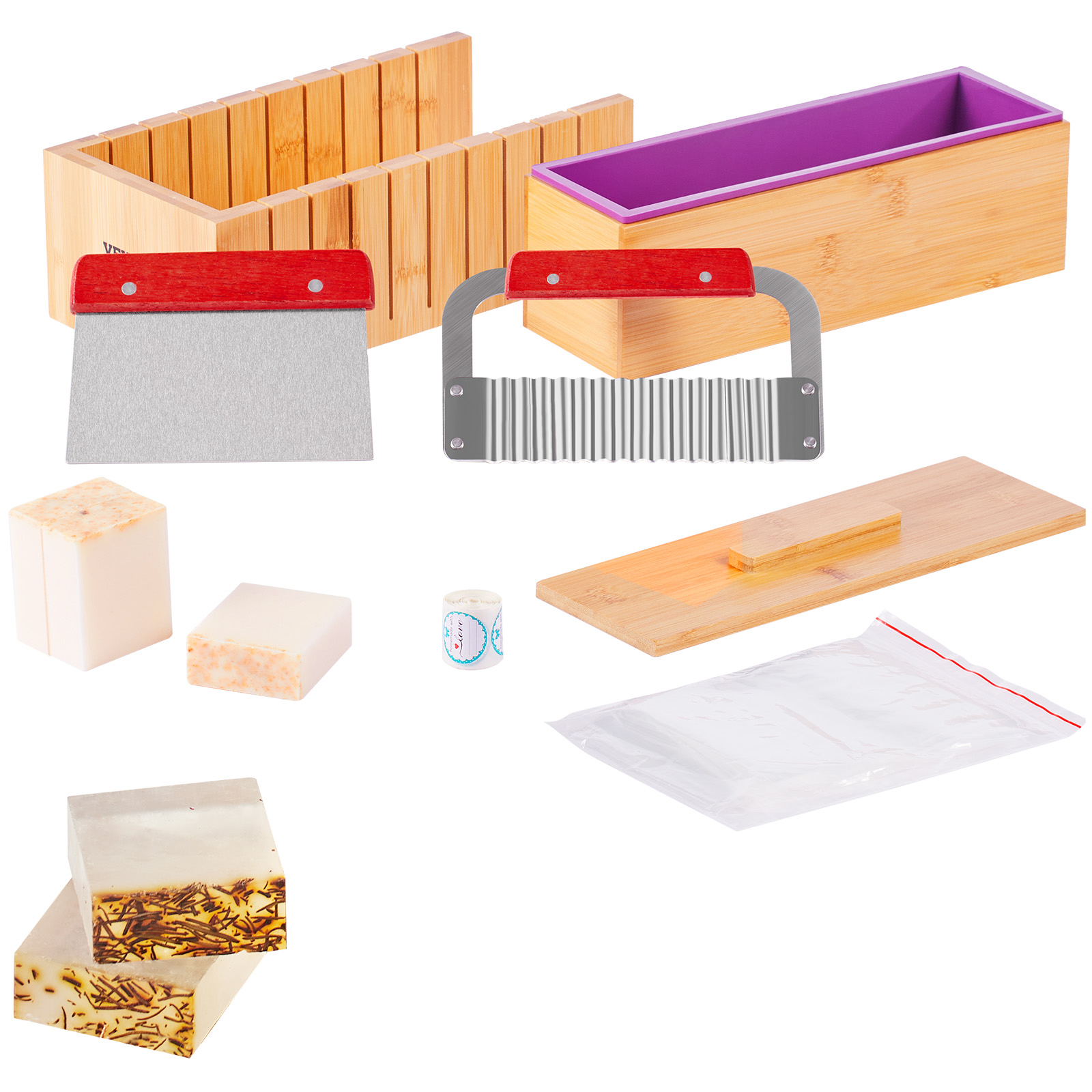 Soap Making Ideas - VEVOR石鹸作りキット 竹製カッティングボックスとインナーボックス、シリコンモールド、ステンレス製ストレートカッターとウェーブカッター付き