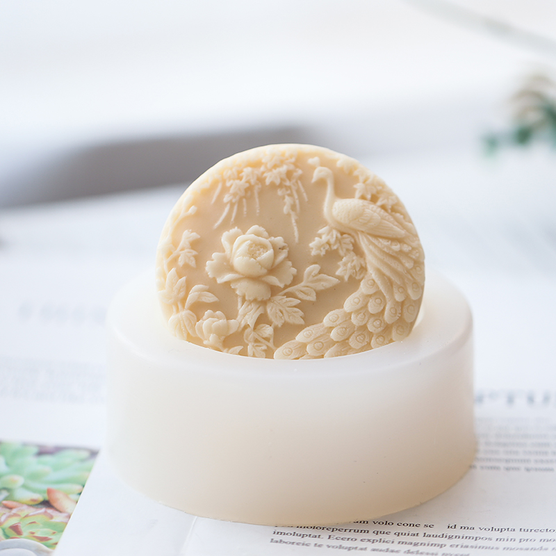 Soap Making Ideas - 孔雀の花柄シリコン石鹸型フレキシブル手作りラウンド石鹸キャンドルアートクラフト金型DIY石鹸用品