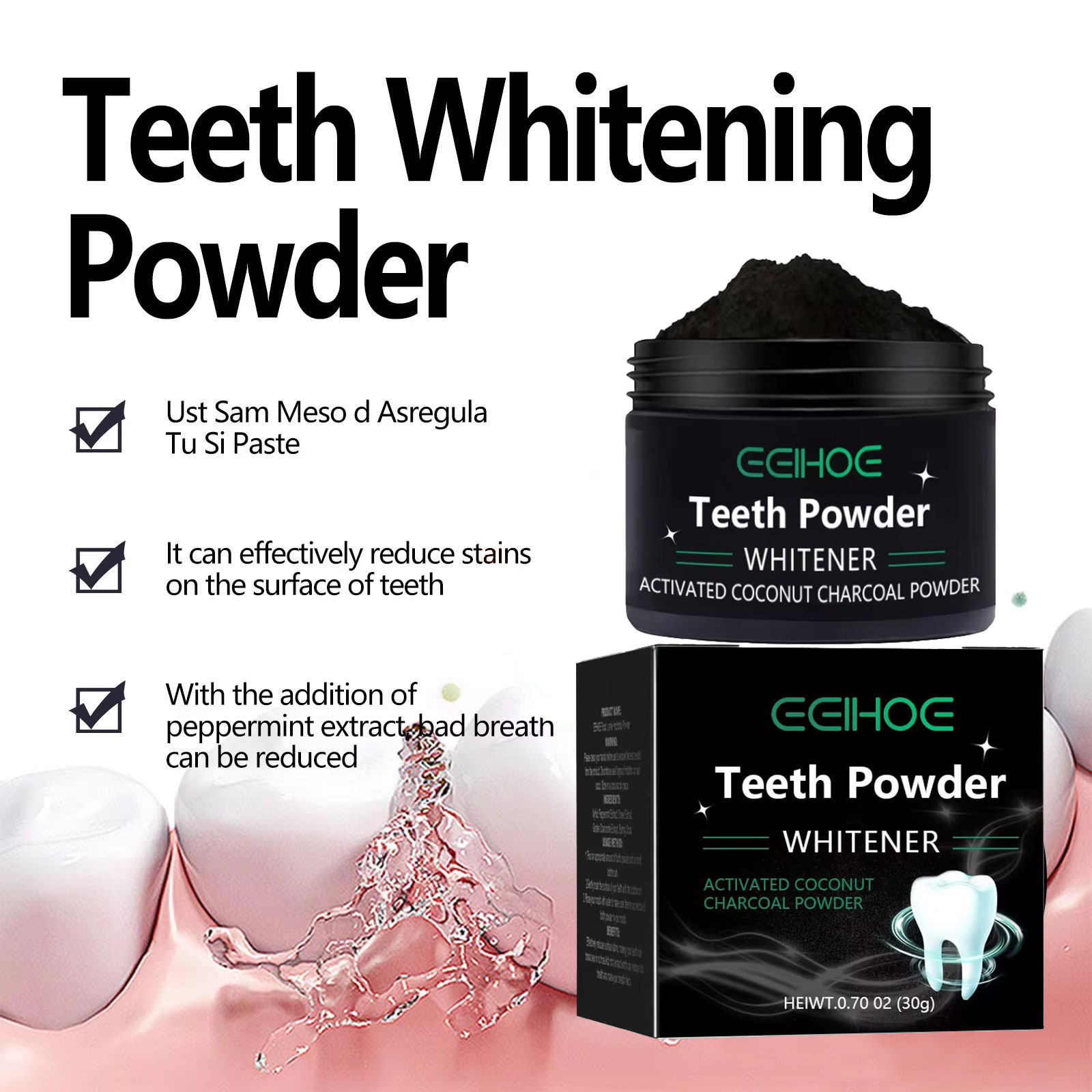 EELHOE 炭パウダー歯のホワイトニング製品の汚れを除去口 - Activated Charcoal Powder のレビューと価格